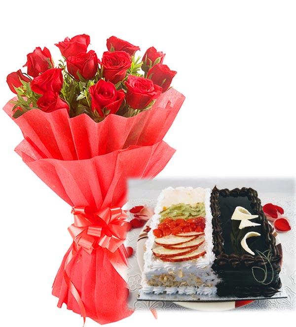 Red Rose Bunch & 2 in 1 Cake cake delivery Delhi