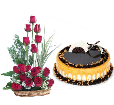 Roses Basket with Cake cake delivery Delhi