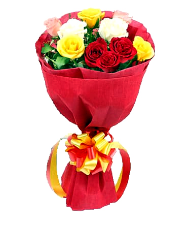 Bunch of 12 Mix Rose in Red Paper cake delivery Delhi