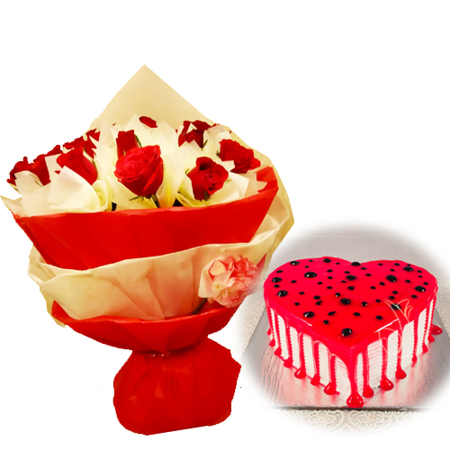 Red Roses & HeartShape Cake cake delivery Delhi