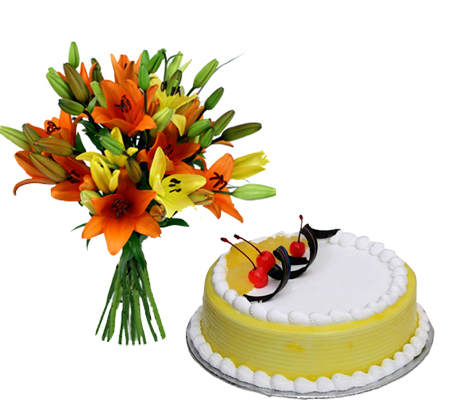Mixed Lilly with Pineapple Cake cake delivery Delhi