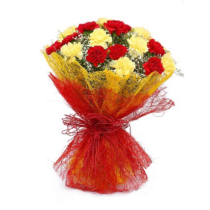 Bunch of Red & Yellow Carnation cake delivery Delhi