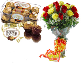 A bunch of 20 Roses with 16 pc Ferrero Rocher Chocolates. cake delivery Delhi